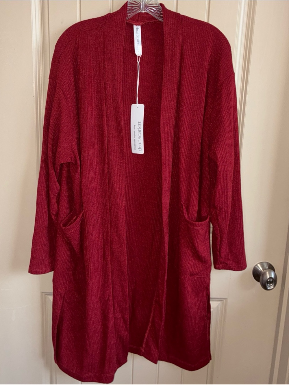 Long Open-Front Cardigan in Deep Wine Red